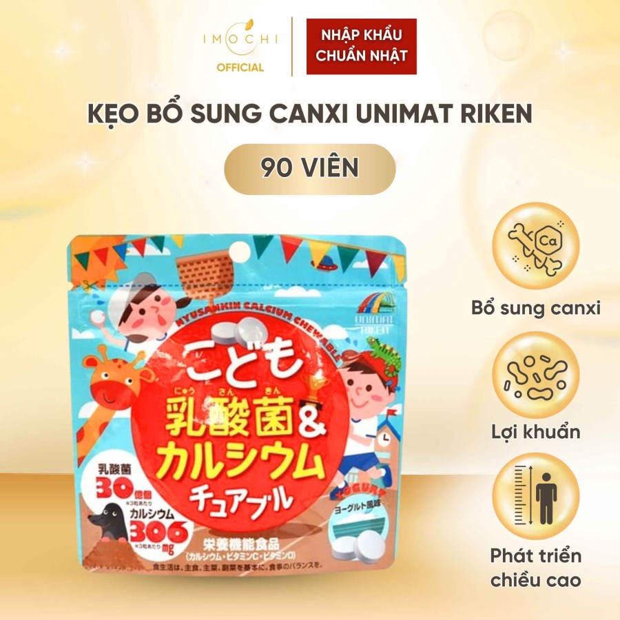 Kẹo Bổ Sung Canxi & Lợi Khuẩn Lactic Unimat Riken Nhật Bản Giúp Bé Phát Triển Chiều Cao 90 Viên 