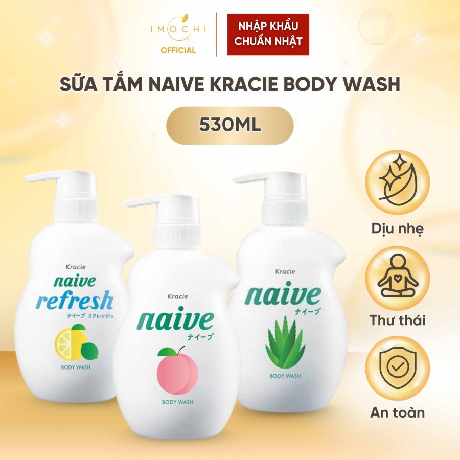 Sữa Tắm Naive Kracie Body Wash Nhật Bản Tạo Bọt Làm Sạch Nhẹ Nhàng Dưỡng Ẩm Cho Da Nhạy Cảm 530ml 