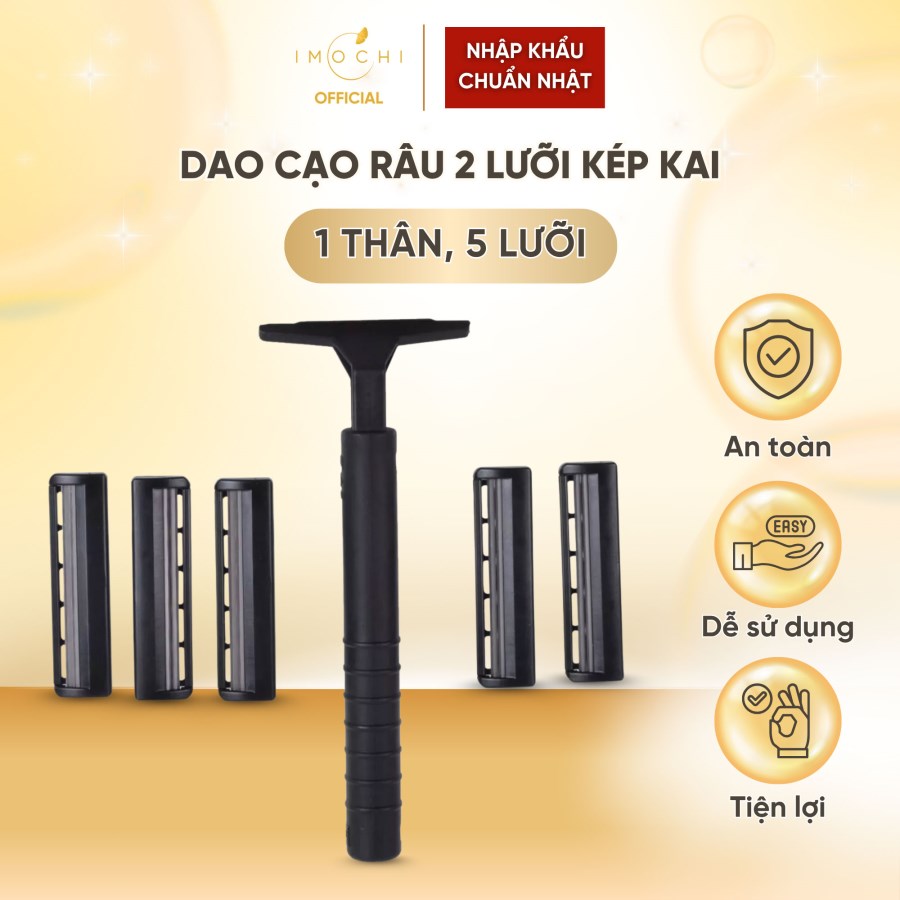 Dao Cạo Râu 2 Lưỡi Kép KAI Nhật Bản Dễ Sử Dụng Có Thể Thay Lưỡi Tiện Lợi - 1 Thân, 5 Lưỡi 