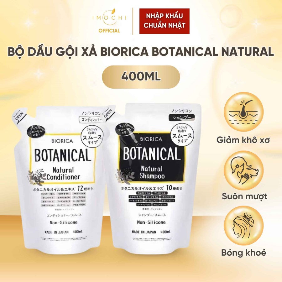 Bộ Dầu Gội Xả Biorica Botanical Natural Non - Silicone Nhật Bản Giảm Khô Xơ Giúp Tóc Suôn Mượt 400ml