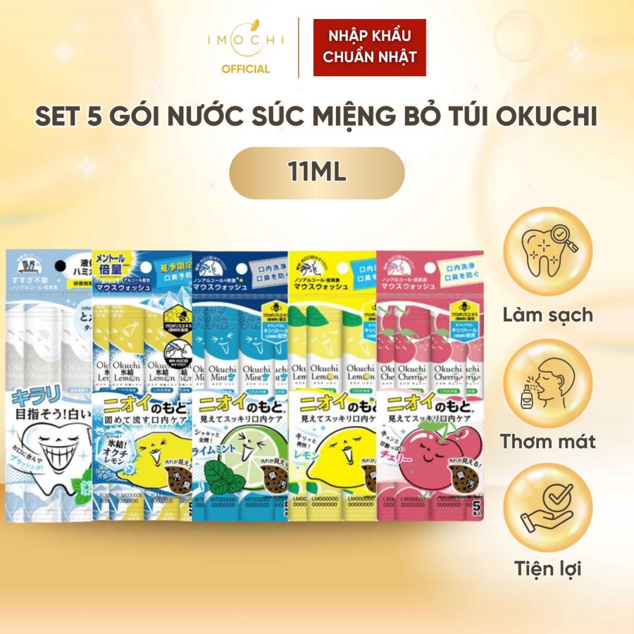Set 5 Gói Nước Súc Miệng Bỏ Túi Okuchi Nhật Bản Làm Sạch Răng Miệng Cho Hơi Thở Thơm Mát 11ml