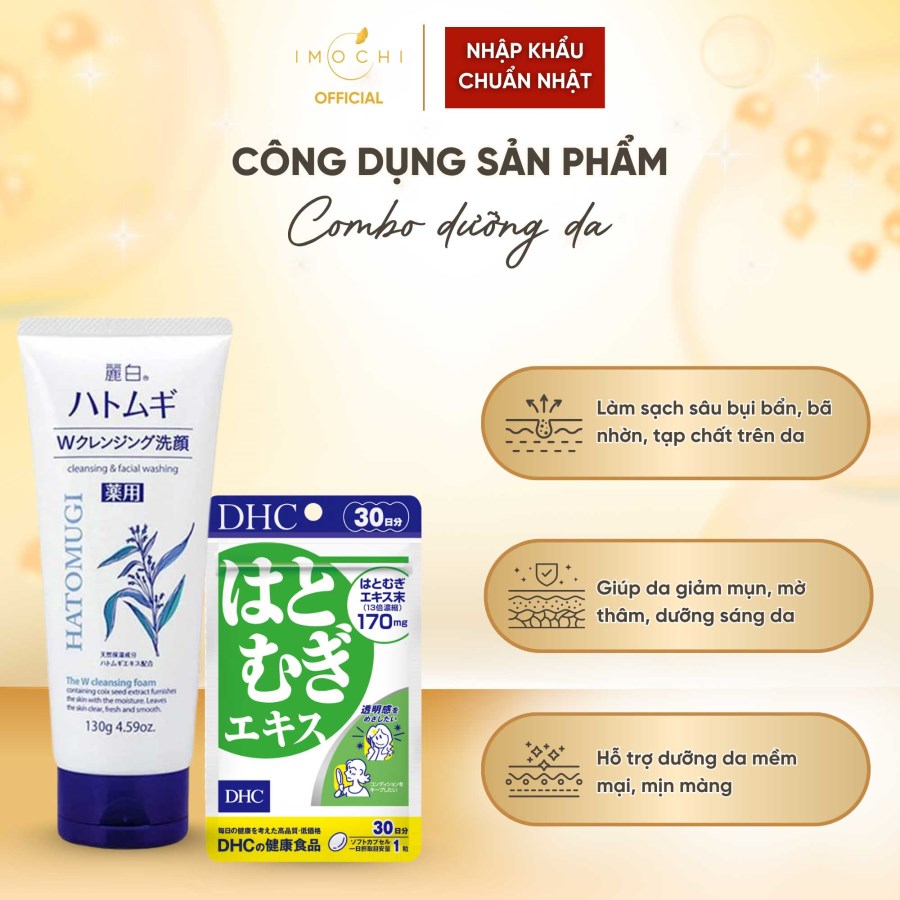 Combo Viên Uống DHC Adlay Extract 30 Ngày + Sữa Rửa Mặt Ý Dĩ Hatomugi 130g Nhật Bản 
