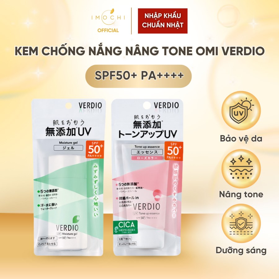 Kem Chống Nắng Nâng Tone Sáng Hồng Omi Verdio SPF50+ PA++++ Nhật Bản Bảo Vệ Da Nhạy Cảm 50-80g 