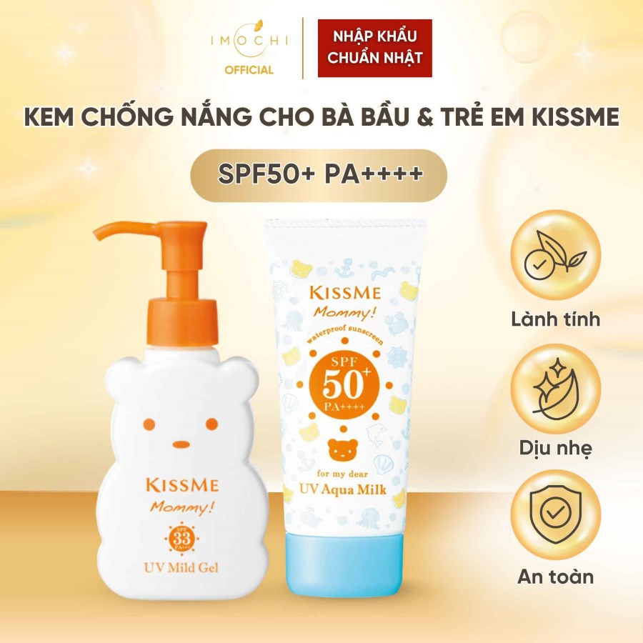 Kem Chống Nắng Cho Bà Bầu & Trẻ Em KissMe Mommy UV Aqua Milk SPF50+ PA++++ Nhật Bản Dưỡng Ẩm Bảo Vệ Da 50g
