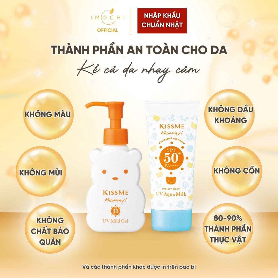 Kem Chống Nắng Cho Bà Bầu & Trẻ Em KissMe Mommy UV Aqua Milk SPF50+ PA++++ Nhật Bản Dưỡng Ẩm Bảo Vệ Da 50g
