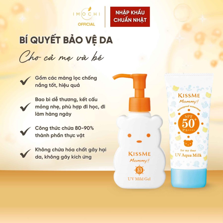 Kem Chống Nắng Cho Bà Bầu & Trẻ Em KissMe Mommy UV Aqua Milk SPF50+ PA++++ Nhật Bản Dưỡng Ẩm Bảo Vệ Da 50g