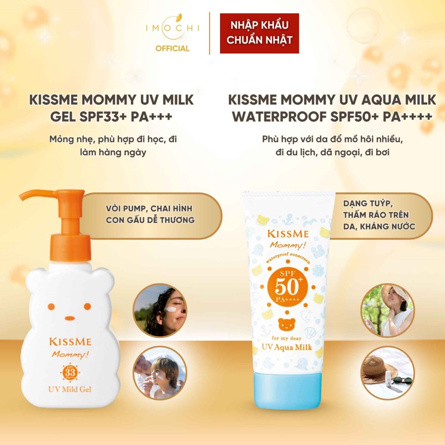 Kem Chống Nắng Cho Bà Bầu & Trẻ Em KissMe Mommy UV Aqua Milk SPF50+ PA++++ Nhật Bản Dưỡng Ẩm Bảo Vệ Da 50g