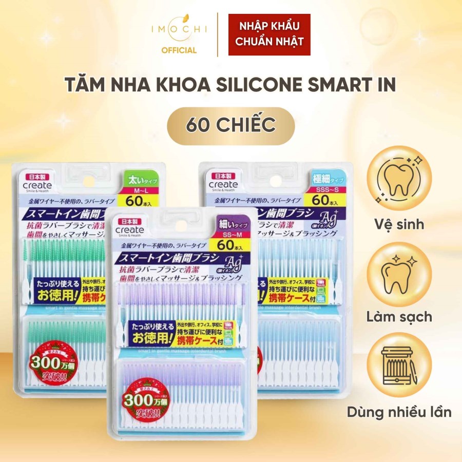Tăm Nha Khoa Silicone Smart In Nhật Bản Vệ Sinh Răng Miệng Dùng Nhiều Lần 