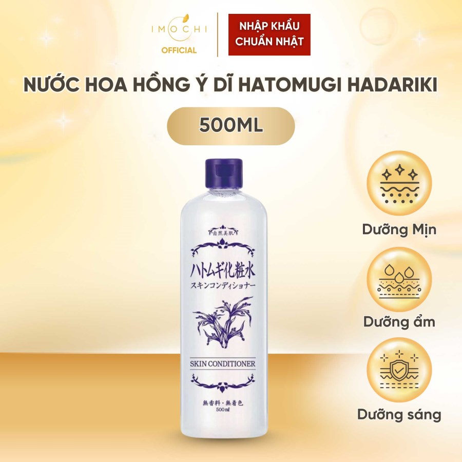 Nước Hoa Hồng Dưỡng Sáng Mịn Da Ý Dĩ Hatomugi Hadariki Conditioner Nhật Bản 500ml 