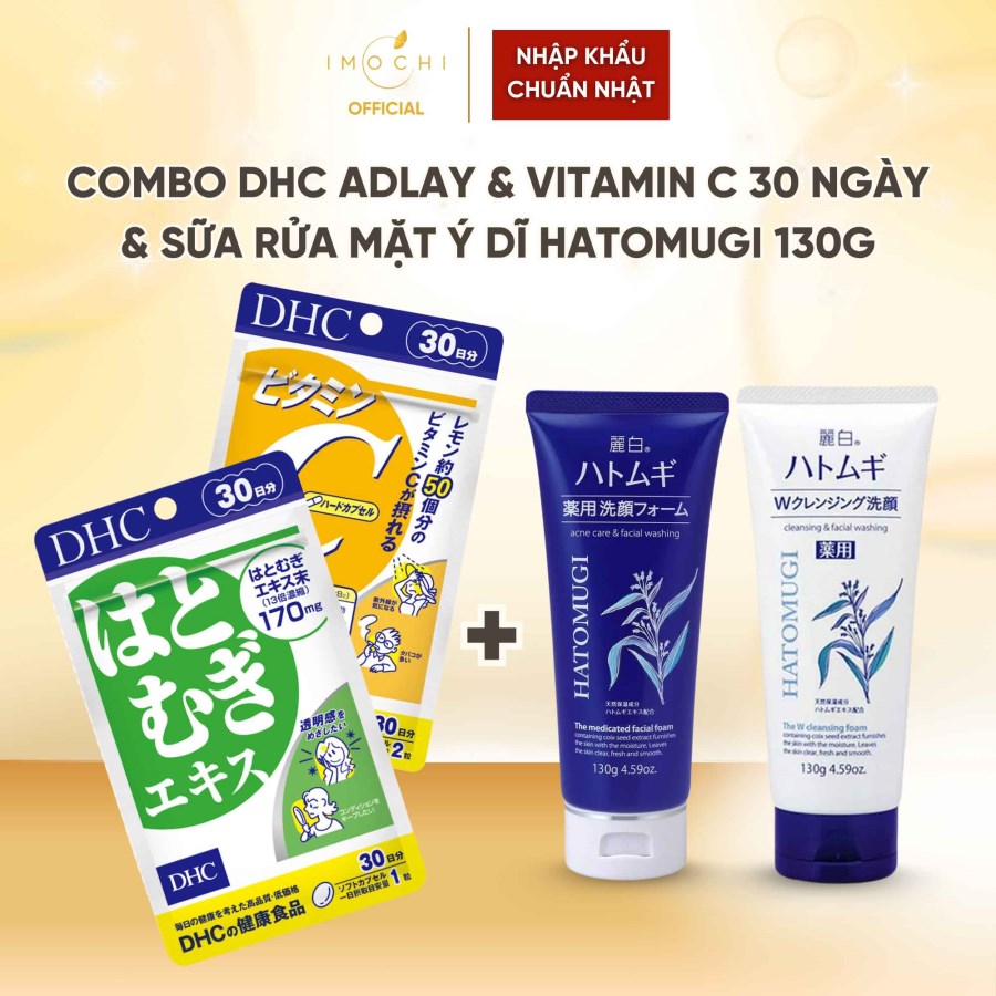 Combo Viên Uống DHC Adlay & Vitamin C 30 Ngày + Sữa Rửa Mặt Ý Dĩ Hatomugi 130g Nhật Bản