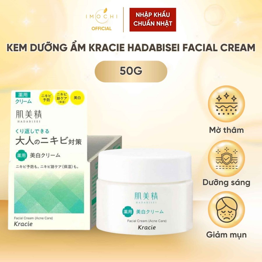 Kem Dưỡng Ẩm Kracie Hadabisei Facial Cream Nhật Bản Mờ Thâm Sáng Da Cho Da Dầu Mụn 50g