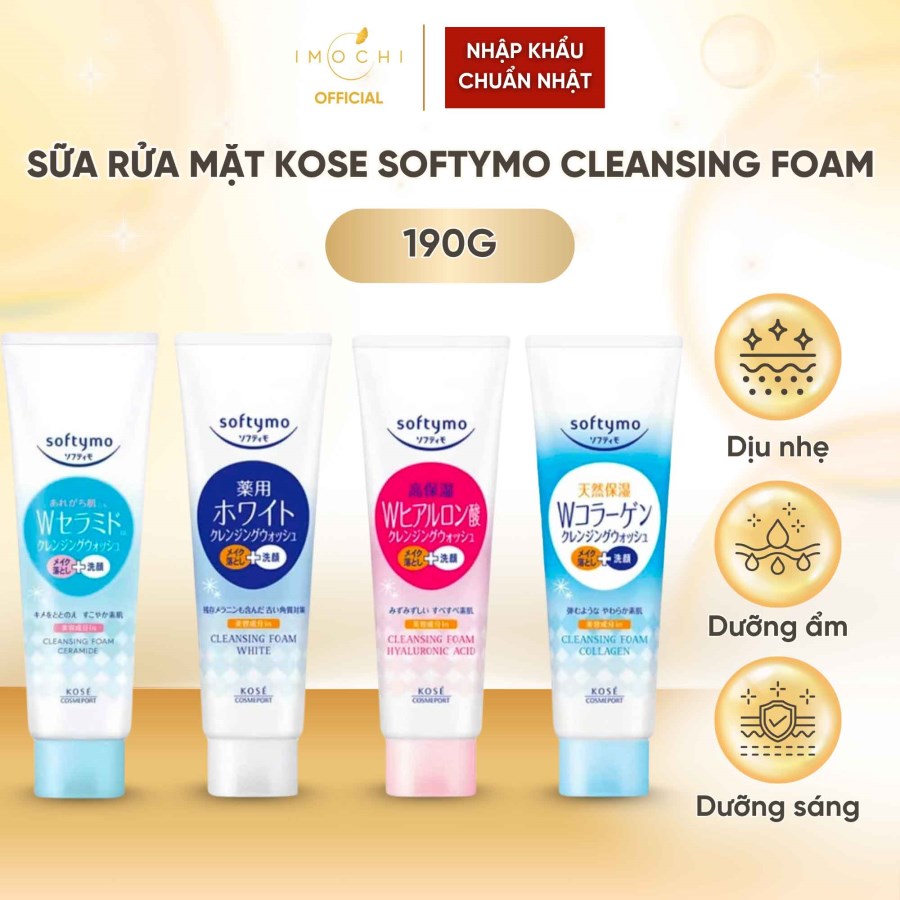 Sữa Rửa Mặt Kose Softymo Cleansing Foam Nhật Bản Làm Sạch Sâu Dưỡng Ẩm Giúp Da Trắng Sáng 190g
