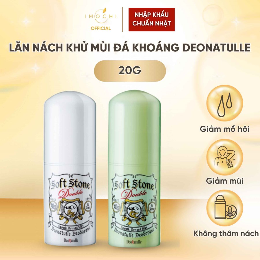 Lăn Nách Khử Mùi Đá Khoáng Deonatulle Soft Stone Double Deodorant Nhật Bản Giảm Mồ Hôi 20g