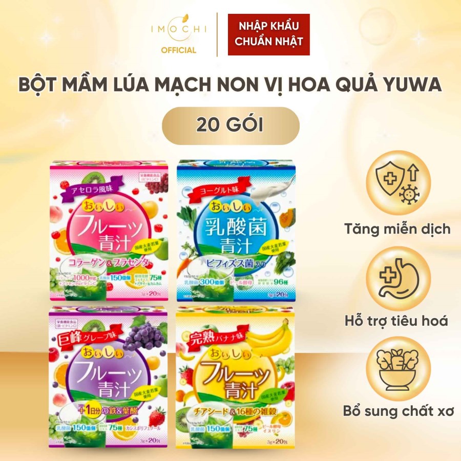 Bột Mầm Lúa Mạch Non Vị Hoa Quả Yuwa Nhật Bản Hỗ Trợ Tiêu Hoá Tăng Miễn Dịch 20 Gói