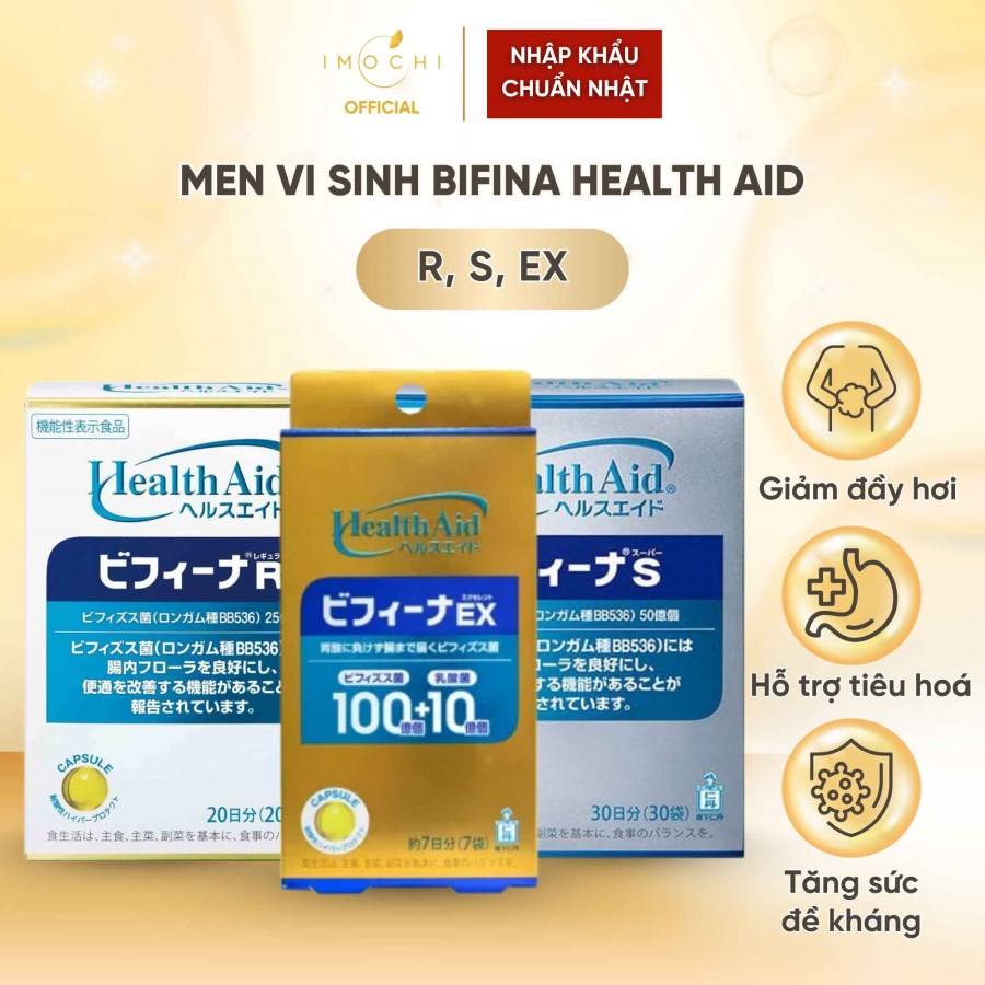 Men Vi Sinh Bifina Health Aid R, S, EX Nhật Bản Hỗ Trợ Tiêu Hóa Giảm Đầy Hơi