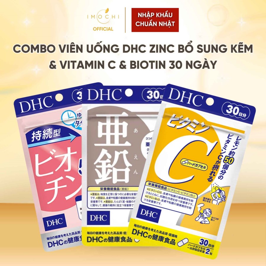 Combo Viên Uống DHC Zinc Bổ Sung Kẽm & Vitamin C & Biotin 30 Ngày Nhật Bản