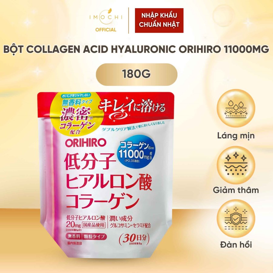Bột Collagen Acid Hyaluronic Orihiro 11000mg Nhật Bản Cấp Ẩm Giảm Thâm Sạm Làm Đẹp Da 180g