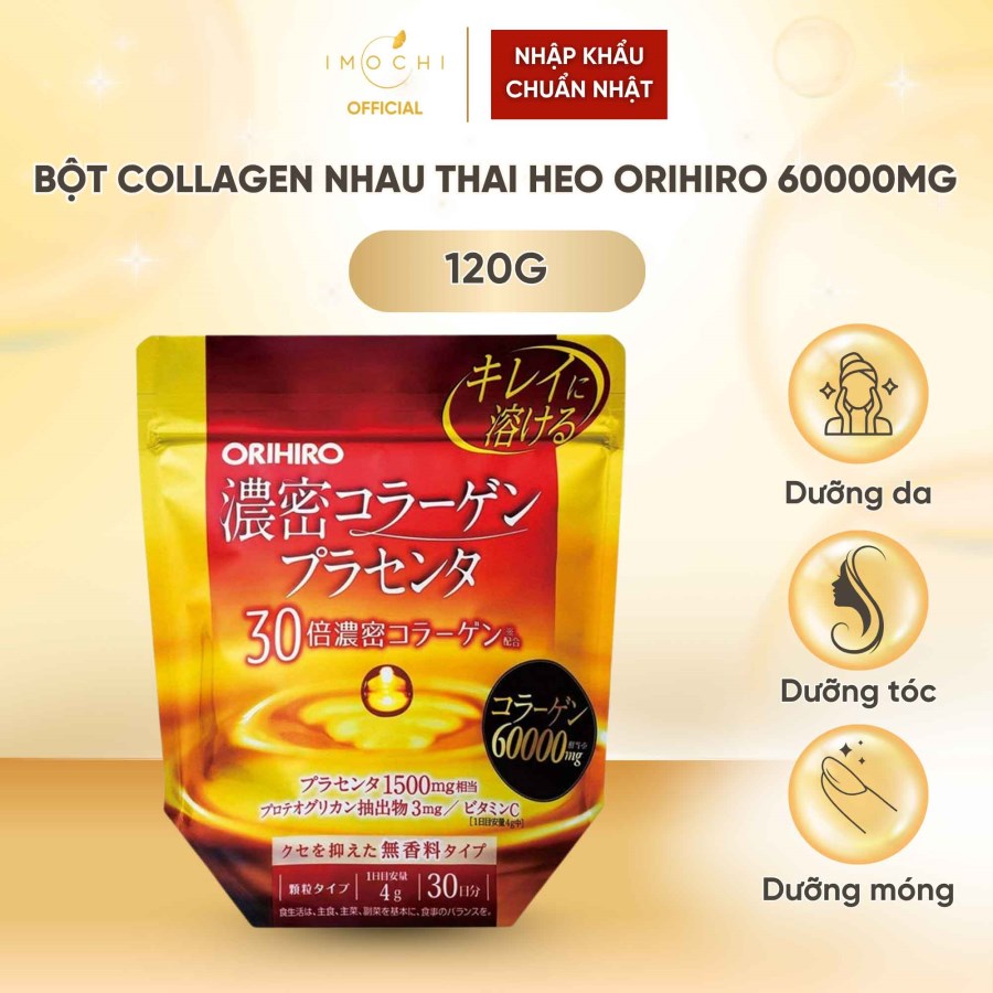 Bột Collagen Nhau Thai Heo Orihiro 60000mg Nhật Bản Giúp Da Săn Chắc Dưỡng Tóc Móng 120g