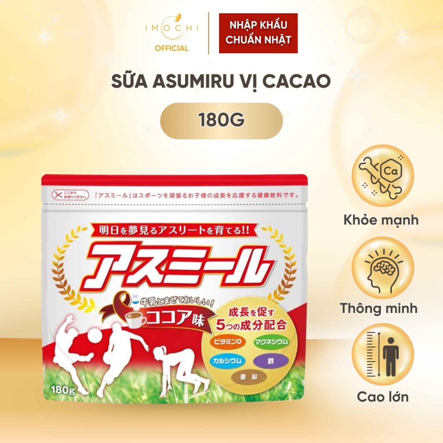 Sữa Asumiru Vị Cacao Nhật Bản Phát Triển Chiều Cao Não Bộ Cho Trẻ 3-16 Tuổi 180g