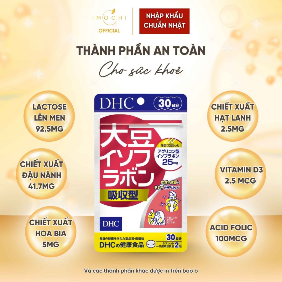 Viên Uống Mầm Đậu Nành DHC Soy Isoflavone Absorption Type Nhật Bản Tốt Cho Sắc Đẹp 30 Ngày - 60 Viên