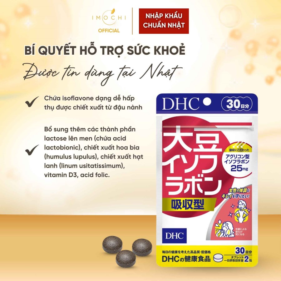 Viên Uống Mầm Đậu Nành DHC Soy Isoflavone Absorption Type Nhật Bản Tốt Cho Sắc Đẹp 30 Ngày - 60 Viên